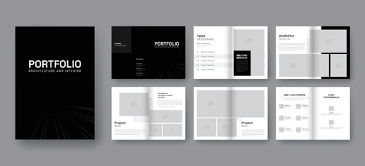 Architecture and interior portfolio layout design, a4 standard size print ready brochure template. 
Architecture portfolio design, a4 size brochure design for interior.

 - obrazy, fototapety, plakaty
