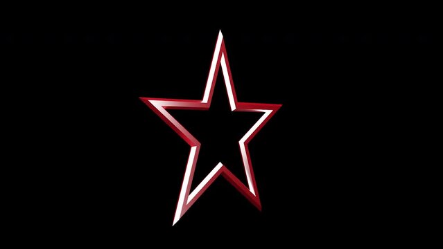 3D animation red and white stars rotating seamless looping on transparent background using alpha channel