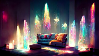 Dreaming stars in the living room design illustration