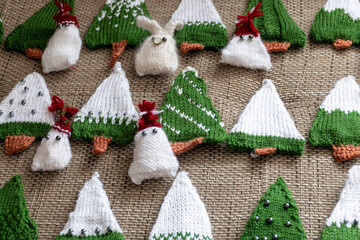 knitted trees and gnomes, knitted Christmas decorations, waiting for Christmas, advent decorations,...