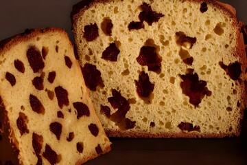 Closeup of a sliced raisin loaf bread