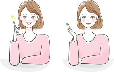 笑顔の女性の水彩画イラスト素材セット