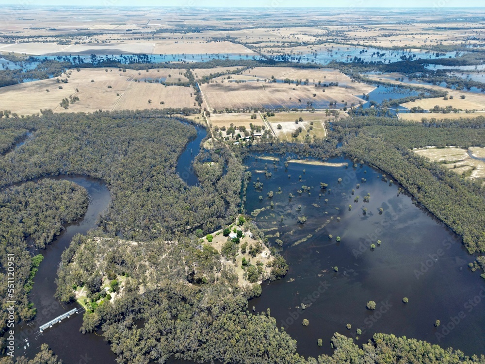 Wall mural Aerial view of Murray River flood in  Riverina. Southeastern Australia.