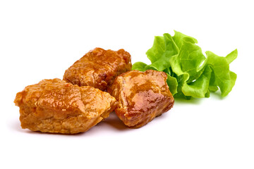 Stew Meat with herbs isolated on white background.