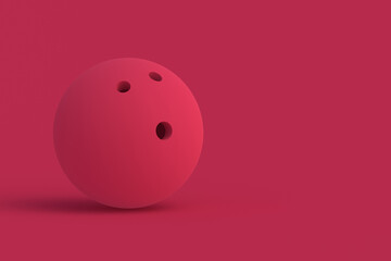 Bowling ball of magenta on red background. Color of the year 2023. Copy space. 3d render