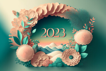illustration flower blossom design with 2023 number
