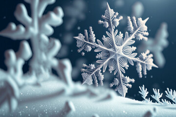 star shape of snow flake on snow ground