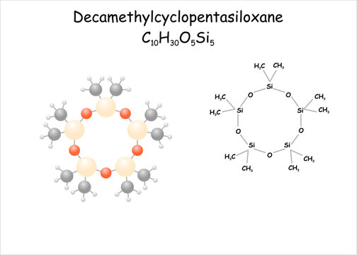 Stylized molecule model/structural formula of decamethylcyclopentasiloxane.