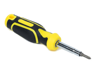 Screwdriver with a rubber handle on a white isolated background