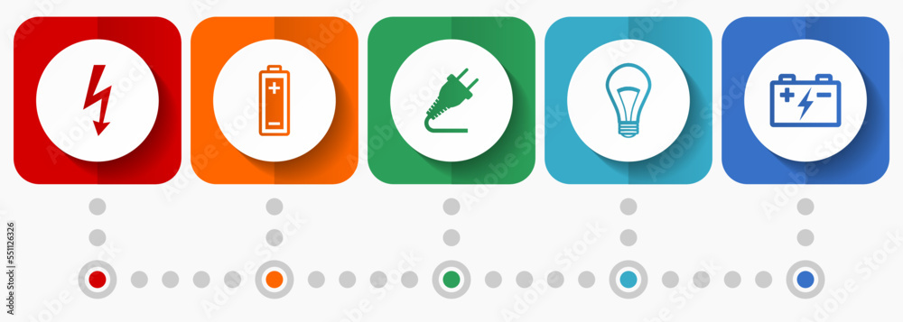 Poster power and energy vector icons, technology flat design web buttons collection, business concept infog