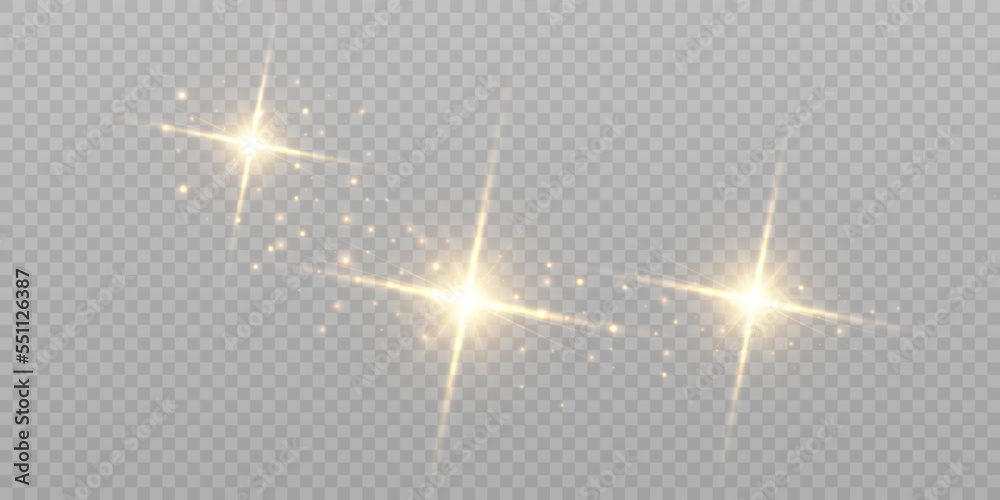 Poster the dust sparks and golden stars shine with special light. vector sparkles on a transparent backgrou