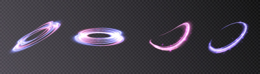 Set of abstract swirl light effects for game design illustrations and advertising presentations.Vector