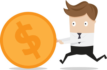 businessman running follow money coin