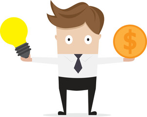 business management bulb idea and money cartoon