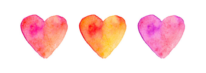 Set of watercolor hearts. Watercolor illustration on white