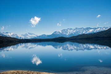 Beautiful Lake with Snowy Mountains Himalaya Rara Lake National Park Mugu Karnali Nepal Green Blue