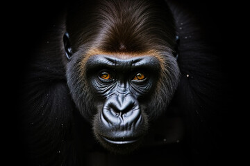 Portrait of a wild gorilla on a black background.