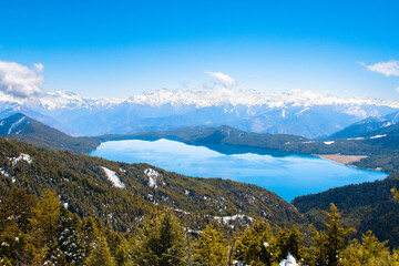 Beautiful Lake with Snowy Mountains Himalaya Rara Lake National Park Mugu Karnali Nepal Green Blue