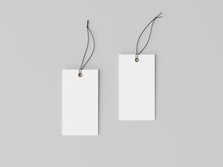 Blank white square label mockup, clothing tag, 3d rendering, 3d modeling