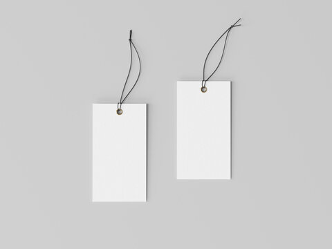 Blank white square label mockup, clothing tag, 3d rendering, 3d modeling