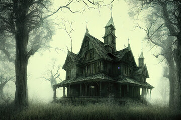 Old spooky house in the middle of the forest