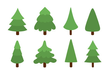 Fototapeta premium Set of Christmas trees. Collection of fir trees. Flat style. Vector illustration. 