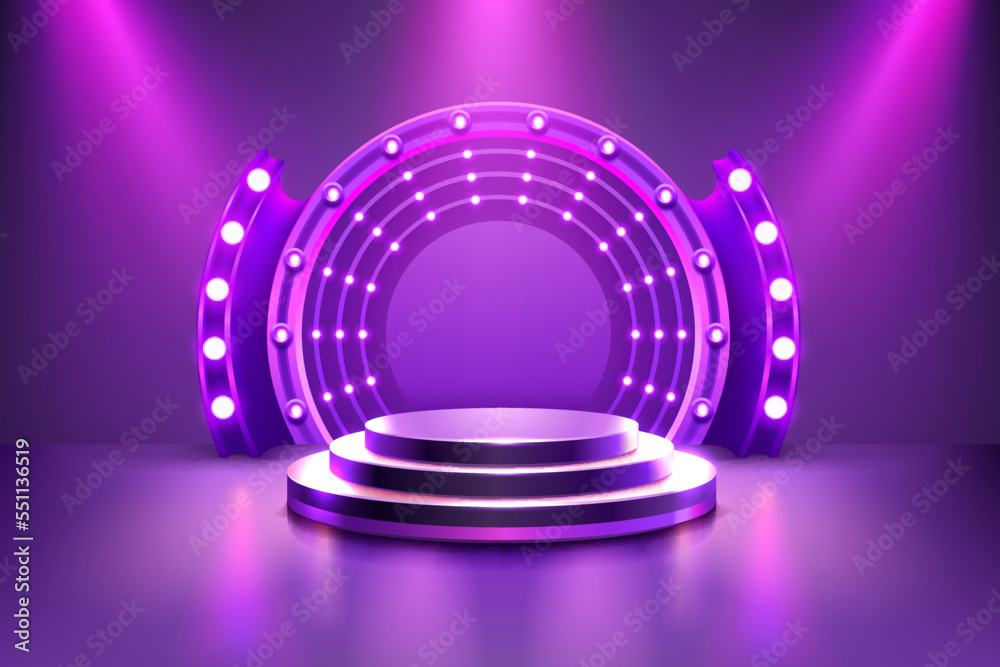 Wall mural Show light, Stage Podium Scene with for Award Ceremony on purple Background. Vector