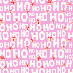  Ho ho ho Santa Claus laughter seamless pattern for wrapping paper, card, gift packaging or fabric design. Pink Christmas repeat background.