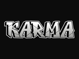 Karma word trippy psychedelic graffiti style letters.Vector hand drawn doodle cartoon logo karma illustration. Funny cool trippy letters, fashion, graffiti style print for t-shirt, poster concept