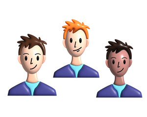 Fototapeta premium Men of different races. European, Japanese, African, Nationality, Citizen, Dark-skinned, African-American, People of different races (3d style) Red-haired man, Dark-haired man