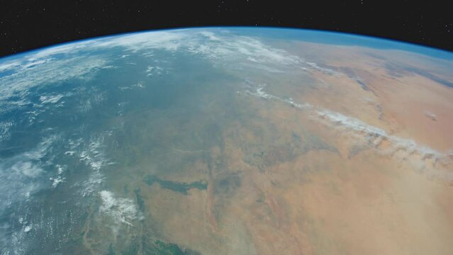 Climate change from rain forest to desert over Africa. Composed using photos from the International Space Station. Elements of this clip furnished by NASA.
