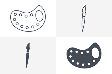 Drawing icon set vector. Color Plate icon, Paint brush icon bundle isolated on white background