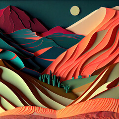 Paper Cut Art Style Desert and Dunes