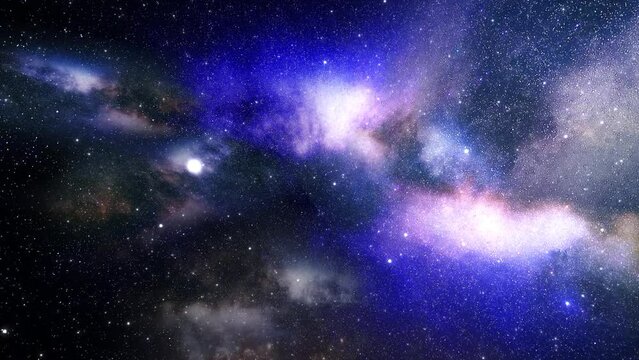 Cosmic fantasy background of moving clusters of stars and galaxies. Glowing constellations in the infinite expanse of the universe. High quality 4k footage