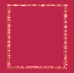 Vertical rectangle glitter Golden frame design on viva magenta background.Dust particles in the form of a rectangular frame.Vector illustration