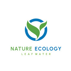Water drop and leaf, Eco nature, spa, aquascape Logotype. Environment, natural liquid. Colorful Vector flat icon logo for business company. Corporate identity design element.