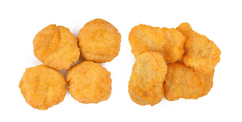 Fried chicken nuggets isolated on white background. Top view