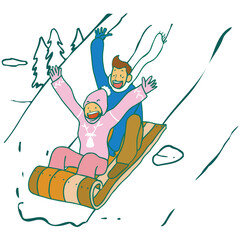 A father and a daughter riding a sled
- 551145538