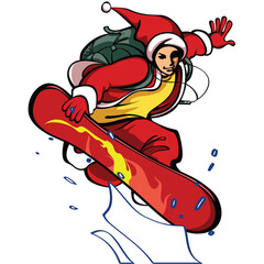 A man who snowboarding in Santa costume
