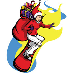 a woman snowboarding in Santa costume
- 551145579