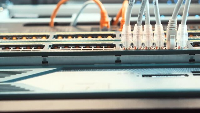 patching network wire in router. communication switch