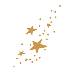 Fototapeta na wymiar Golden stars and dots decorative graphic element isolated on transparent, PNG illustration. Hand drawn stars decor.