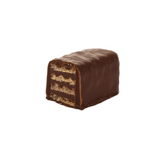 One Falling waffle chocolate bars isolated on transparent background