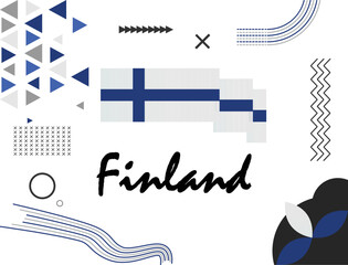 Finland national day banner for independence day anniversary. Blue white color Finnish flag theme.105 independence day  anniversary.  Flag of finland  modern geometric retro abstract design.