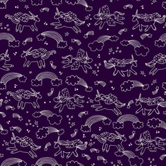 Unicorn animal vector seamless pattern.