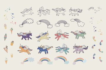 Unicorn animal vector illustrations set.