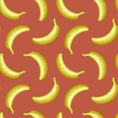 Fototapeta na wymiar Yellow hand drawn banana seampless pattern for textile, fabric, wallpaper, wrapping paper. Doodle vector fruit print