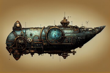 Steampunk submarine blueprint type sci-fi design - obrazy, fototapety, plakaty