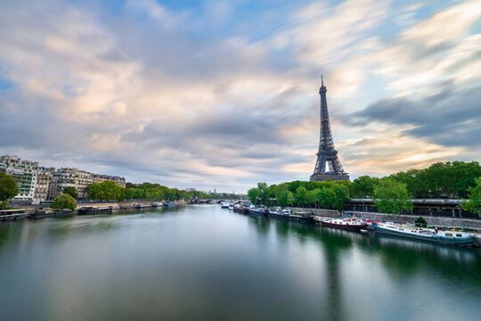 Eiffel Tower at sunrise in Paris. France