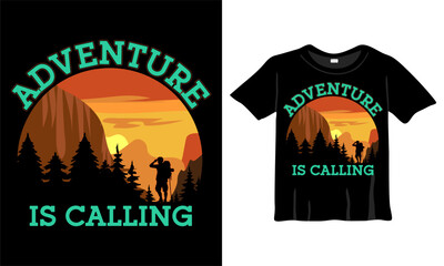 Adventure Is Calling t-shirt design template. Hiking Shirt, Camping Shirt, Fishing Shirt for Print work